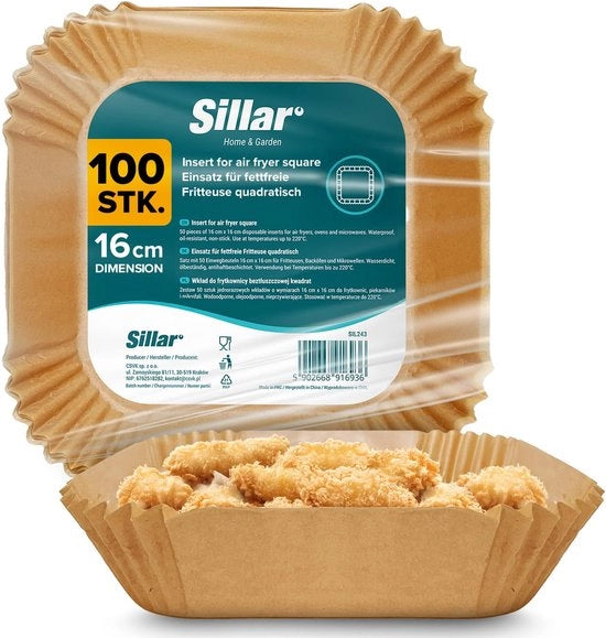 Papier per Airfryer Quadrato 16x16cm 100 pezzi Resistente all'olio e con rivestimento antiaderente Accessori per Airfryer compatibili con forno a microonde e magnetron fino a 220°C