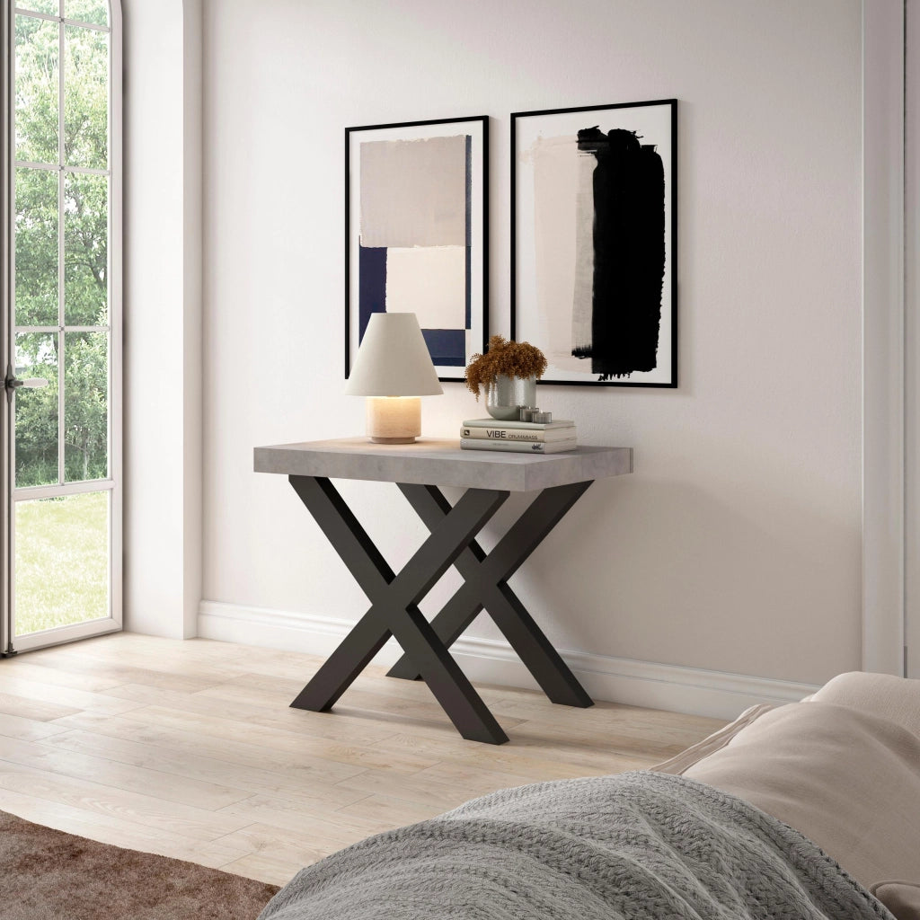 Consolle allungabile, 58 fino 262x90x73cm, Per 12 persone, Gambe in legno, grigio cemento RF2820