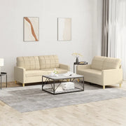 Set di Divani 2 pz con Cuscini Crema in Tessuto