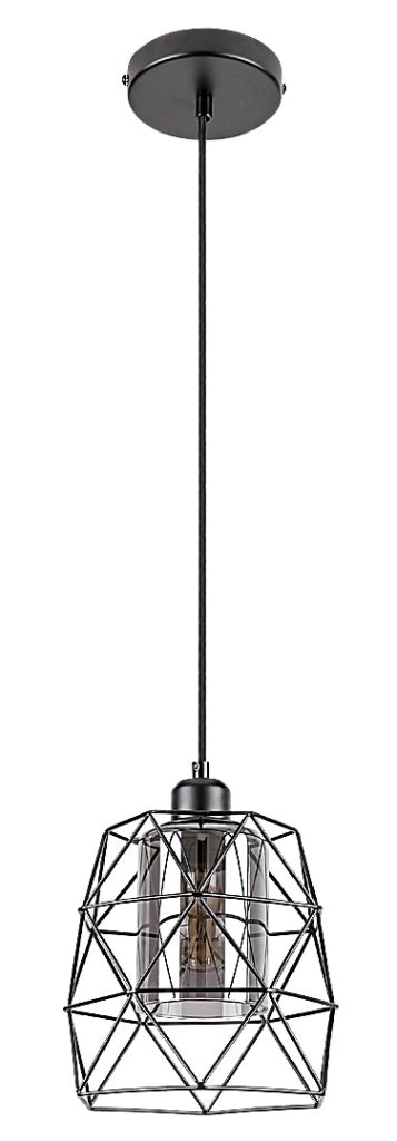 Lampada a sospensione Rabalux Emrys E27 nera vetro fumé Ø20