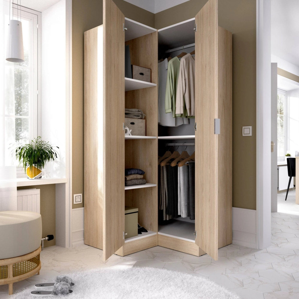 Guardaroba Aser, Mobile angolare per camera da letto, Armadio appendiabiti ad angolo a 2 ante battenti, 91x93h184 cm, Rovere