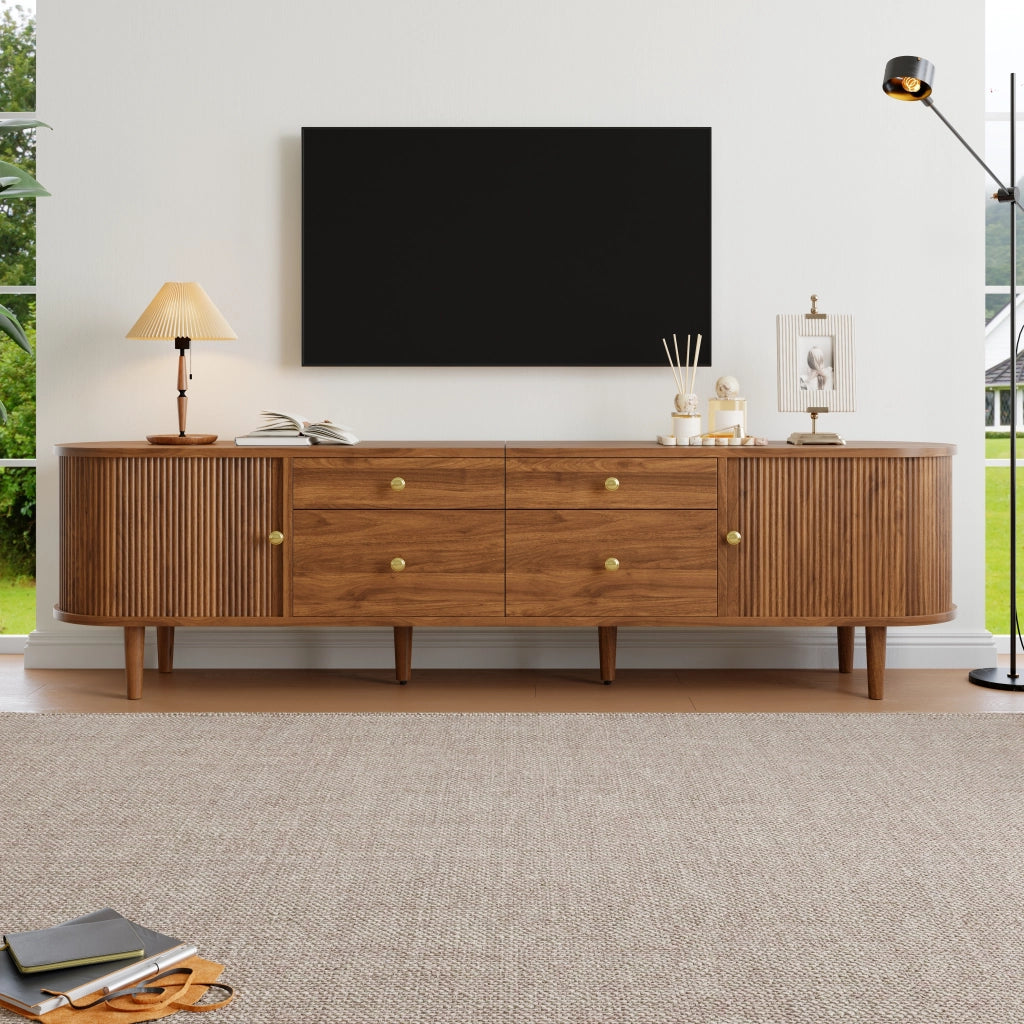 Mobile tv con 2 porte scorrevoli; 4 cassetti; 5 piedi in legno; per soggiorno e camera; 180 × 35 × 50 cm