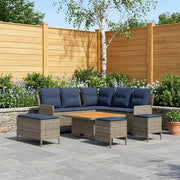 Set di Mobili con cuscino 7 pcs Grigio e Blu Navy Rattan in PE