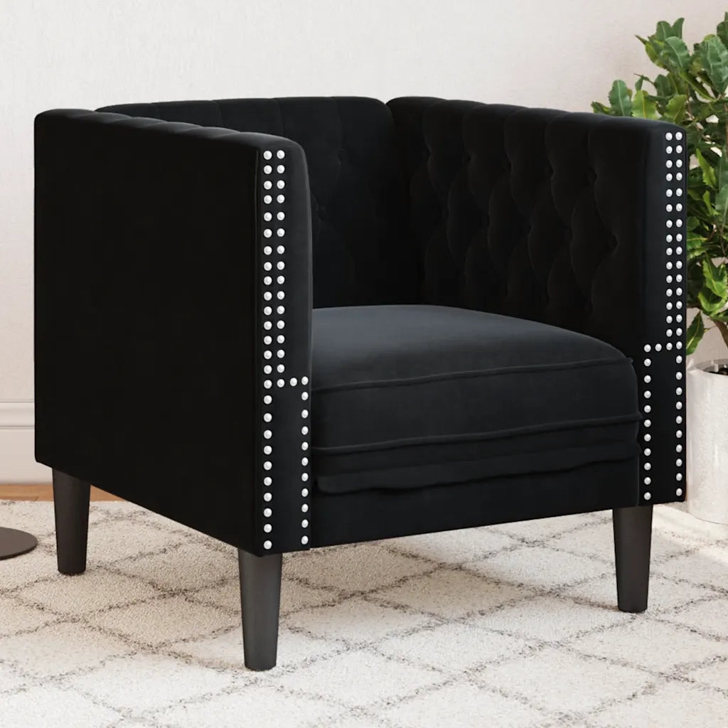 Divano Sedia-Poltrona Chesterfield Nera in Velluto