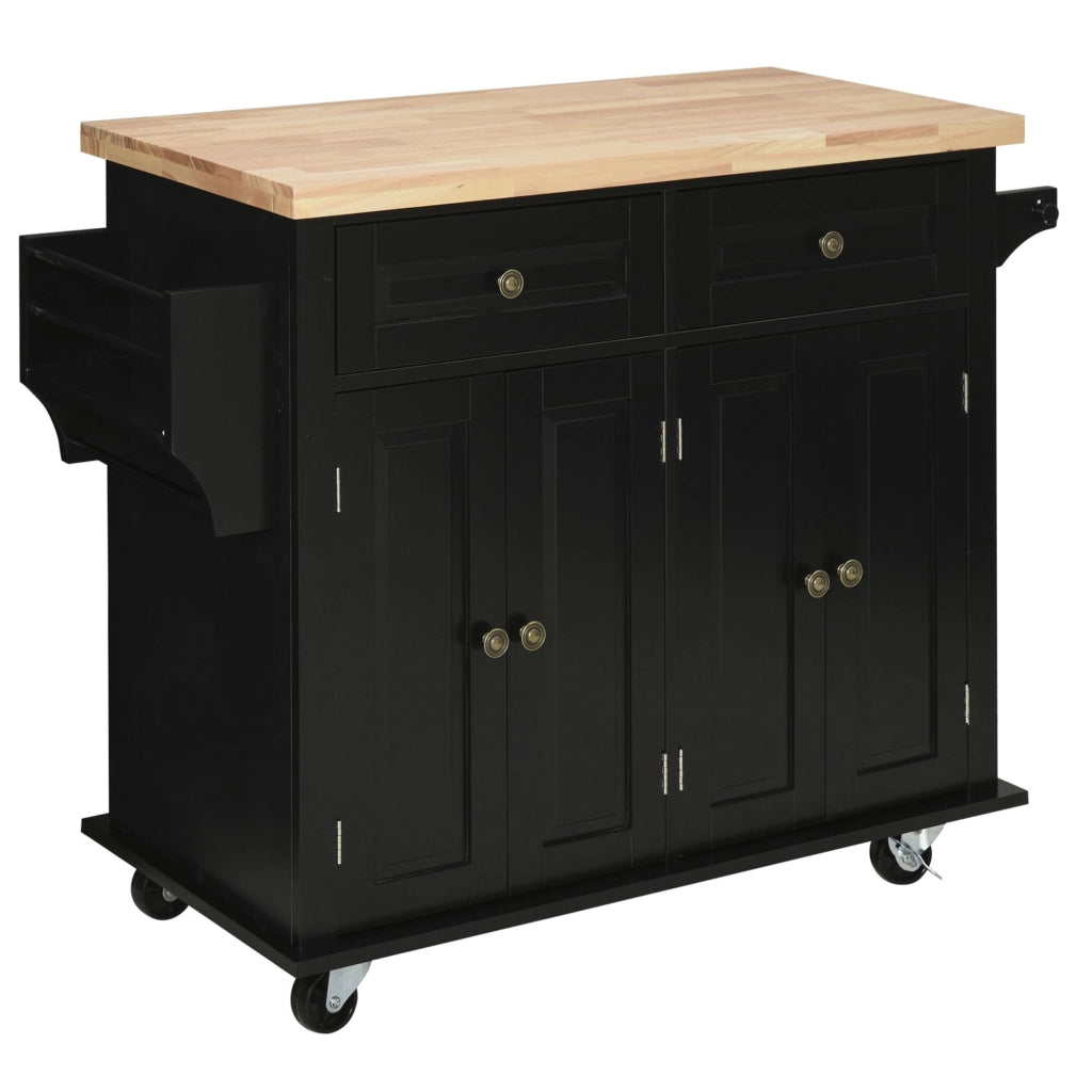EasyComfort Carrello da Cucina Portavivande con Cassetti, Armadietti e Portaspezie, in Legno e MDF, 111x44.5x82.5 cm, Nero