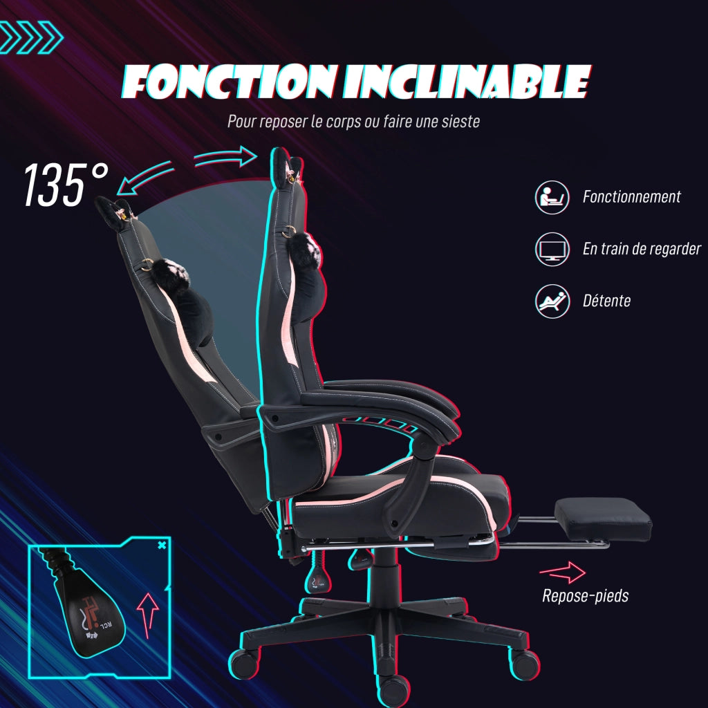 Poltrona Gaming Ergonomica con Supporti Cuffie ¨C Zephmum ¨C Nero 65x62x124 cm
