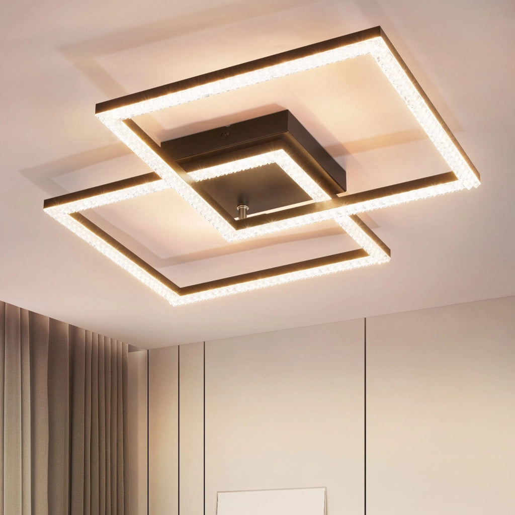 ZMH Lampada da soffitto plafoniera LED 24W nera cristallo luce bianco caldo moderna per soggiorno camera letto cucina