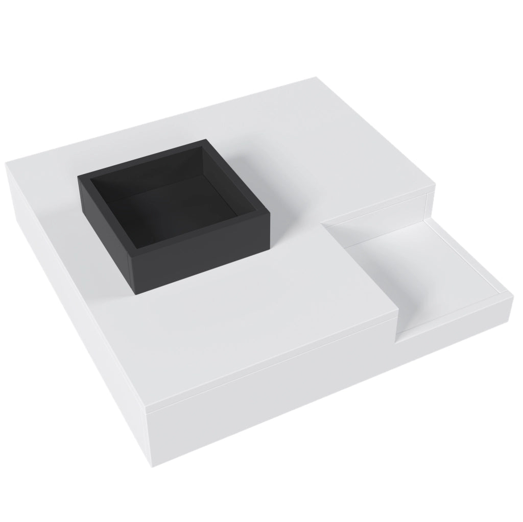 Tavolino da caffè LED bianco e nero con contenitore removibile 72×72×30 cm