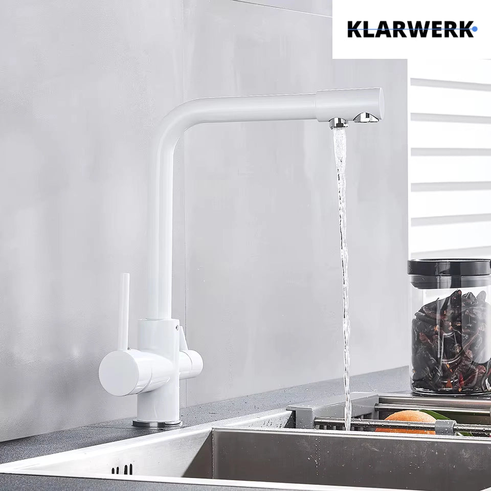 FELIX| Rubinetto per acqua potabile premium a 3 vie bianco opaco | miscelatore da cucina ad osmosi in acciaio inossidabile|Filtro 3 connessioni gastro