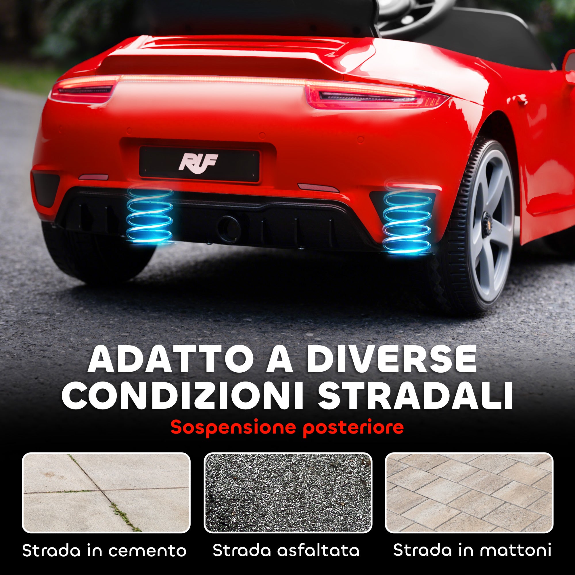 Macchina per Bambini 3-5 Anni con Licenza Ufficiale RUF GT Telecomando Cintura di Sicurezza e Musica Rosso