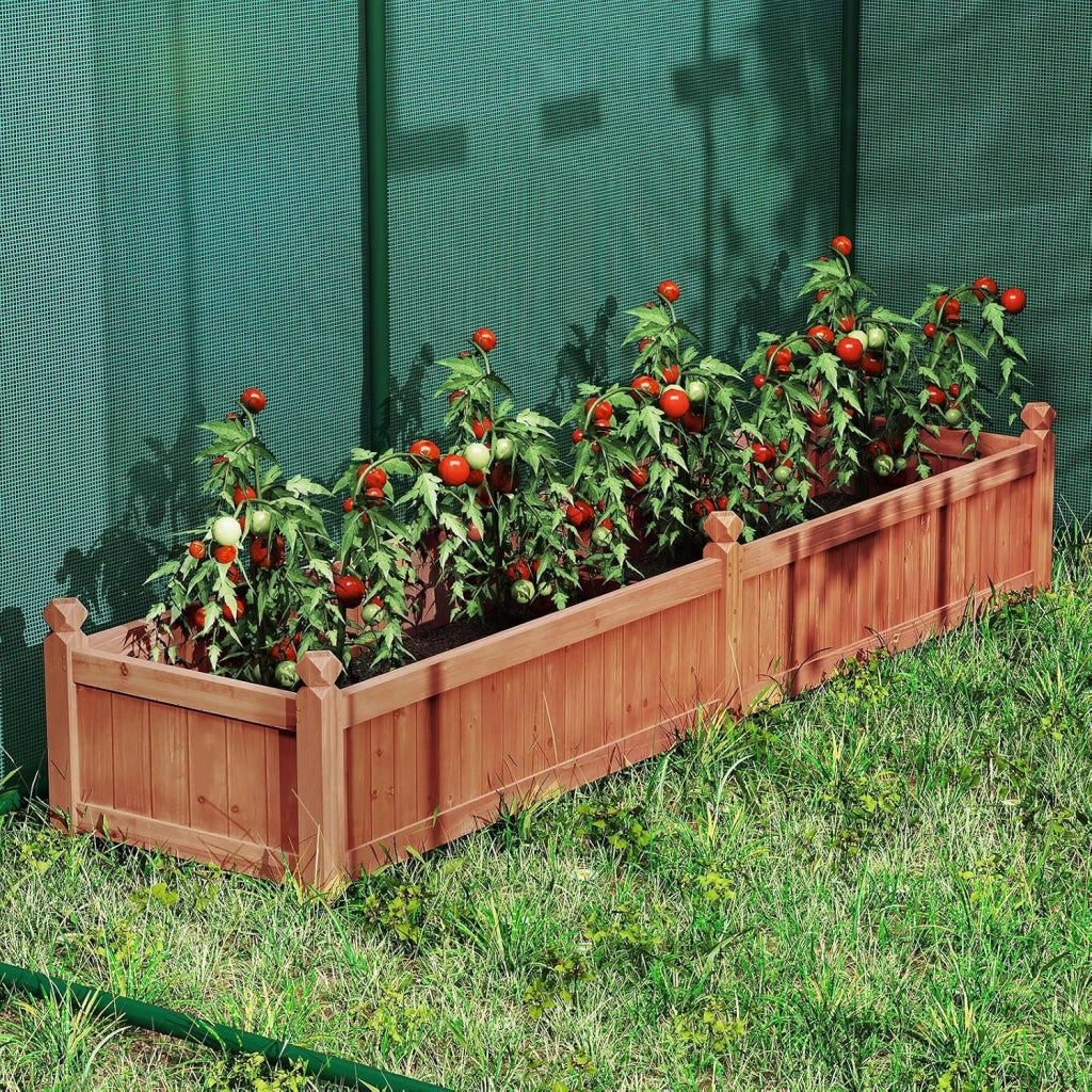 Letto da Esterno Rialzato in Legno, Fioriera Rettangolo con Divisorio, Sistema di Drenaggio, Fodera in Tessuto non Tessuto, Orto Rialzato per Giardino e Cortile, 227 x 59,5 x 40 cm (Marrone)