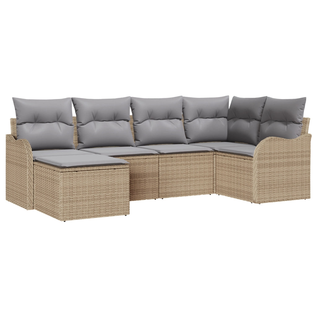 Set di divani da giardino 6 pezzi con cuscini beige polyrattan