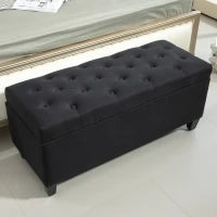 Panca con Spazio di Archiviazione, Panca Contenitore, Tessuto Effetto Lino, Struttura in Legno di Gomma, 100 x 40 x 44 cm, Nero