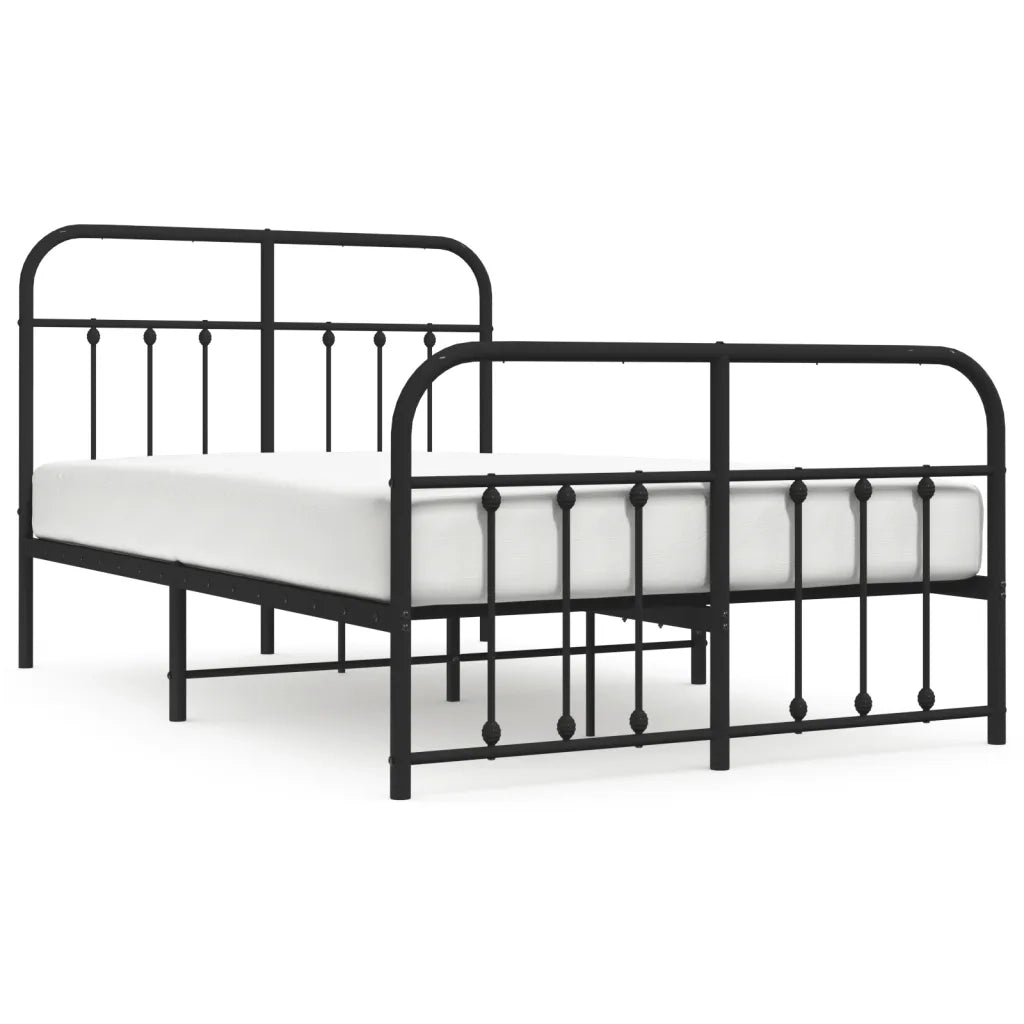 Letto matrimoniale | Letto per adulti | Giroletto con Testiera e Pediera Metallo Nero 120x190 cm