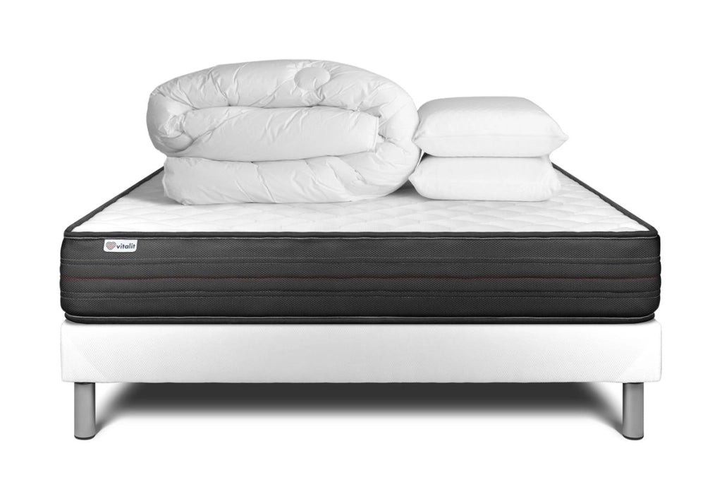 Pacchetto letto completo - Materasso 180x200cm + Box spring con doghe (kit) + 2 cuscini + Piumino - Vitalpower