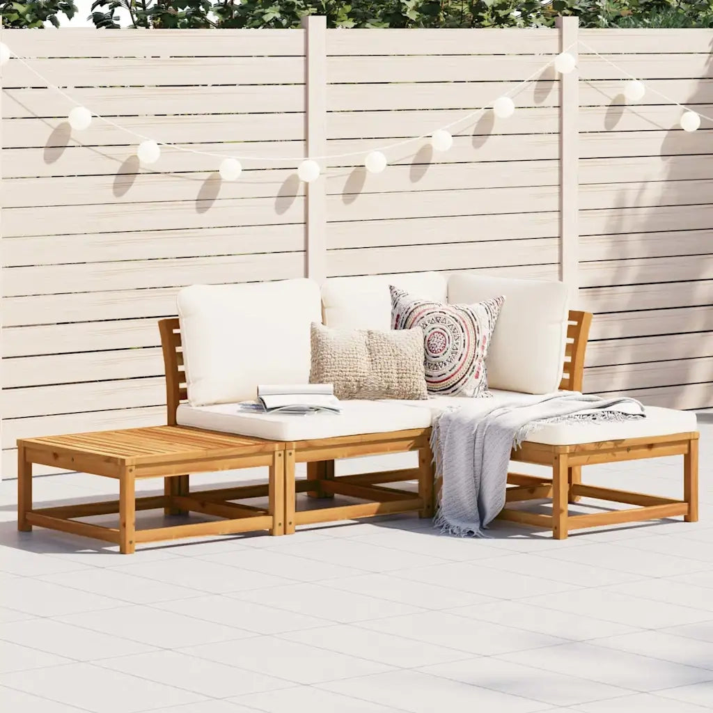 Set Salotto da Giardino 4pz con Cuscini Legno Massello Acacia