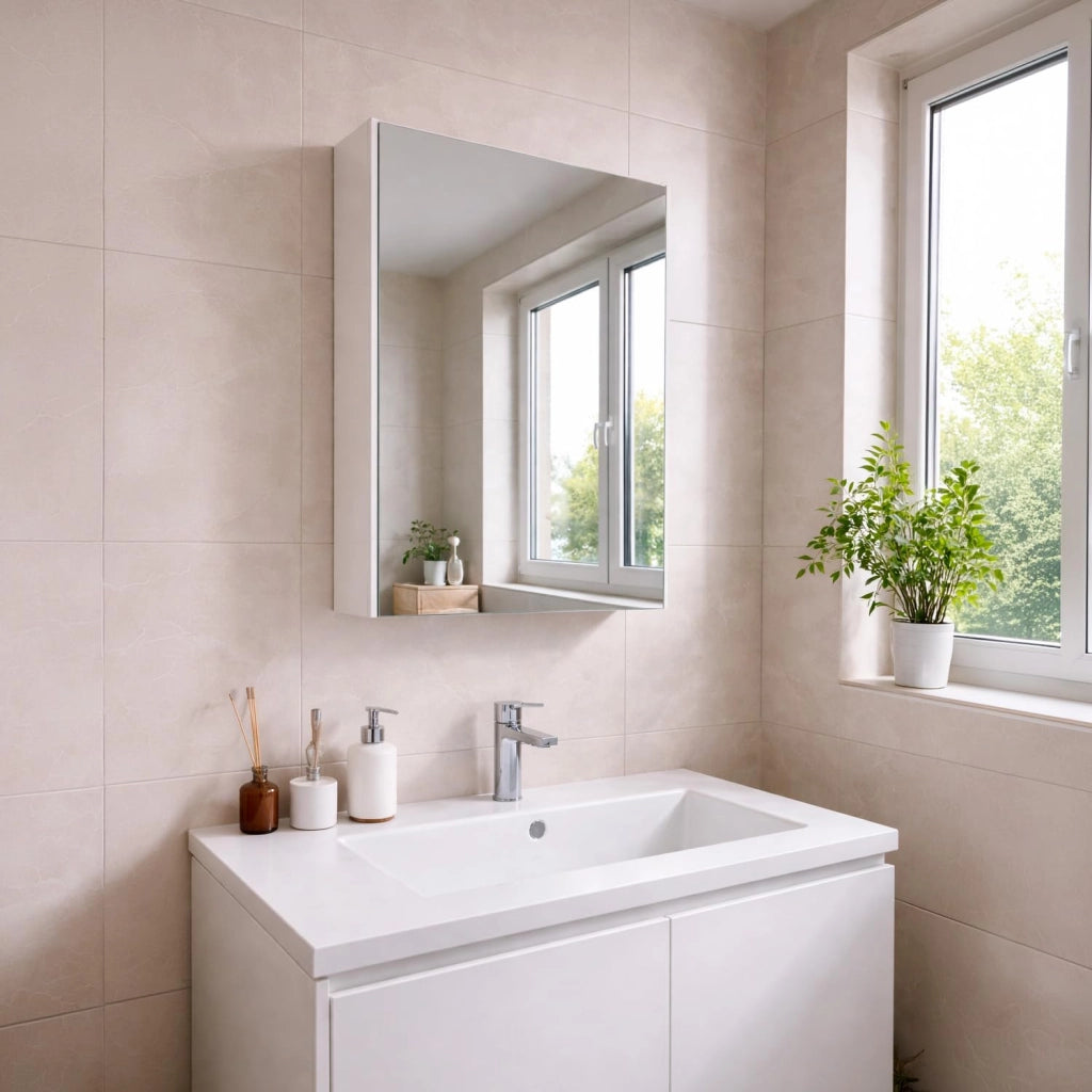 Mobile Bagno Sospeso Con Anta A Specchio E Ripiani Interni Salvaspazio Materiale Melaminico Arredo Moderno Ed Elegante 65 X 40 X 21 Cm Bianco