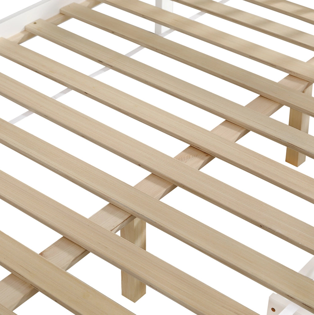 Letto per bambini 140x200 cm con tetto, sponde di sicurezza e 2 cassetti