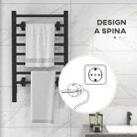 Scaldasalviette Elettrico da Terra o Parete 150W con 8 Barre e Timer 2-4 Ore, 53x35x90 cm, Nero