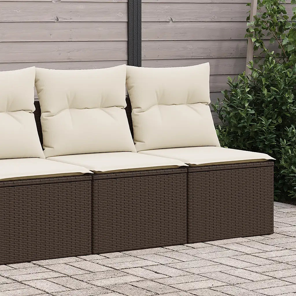 Set Divano Giardino 4 pz | Set Salotto da Giardino con Cuscini Marrone Polyrattan Acacia