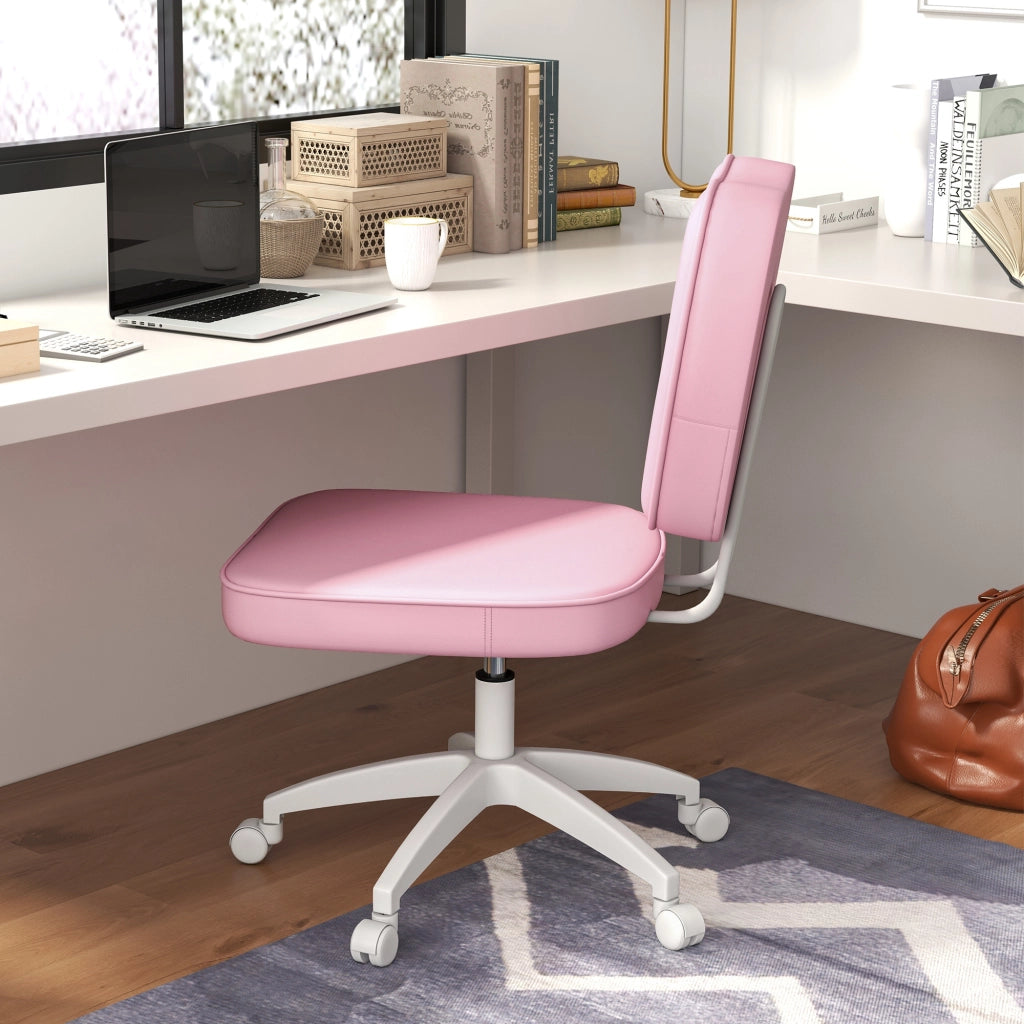Sedia da Ufficio Girevole Imbottita in Ecopelle ¨C Zephmum ¨C 46x59x82-92 cm Rosa