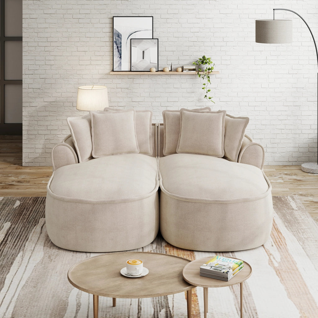 Divano modulare con funzione letto e chaise longue extra profonda in ciniglia tortora chiaro 184 × 164 × 67 cm
