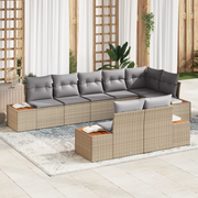 Set divani da giardino 8 pezzi con cuscini Beige Rattan in poliestere Acacia