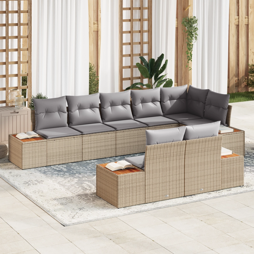Set divani da giardino 8 pezzi con cuscini Beige Rattan in poliestere Acacia