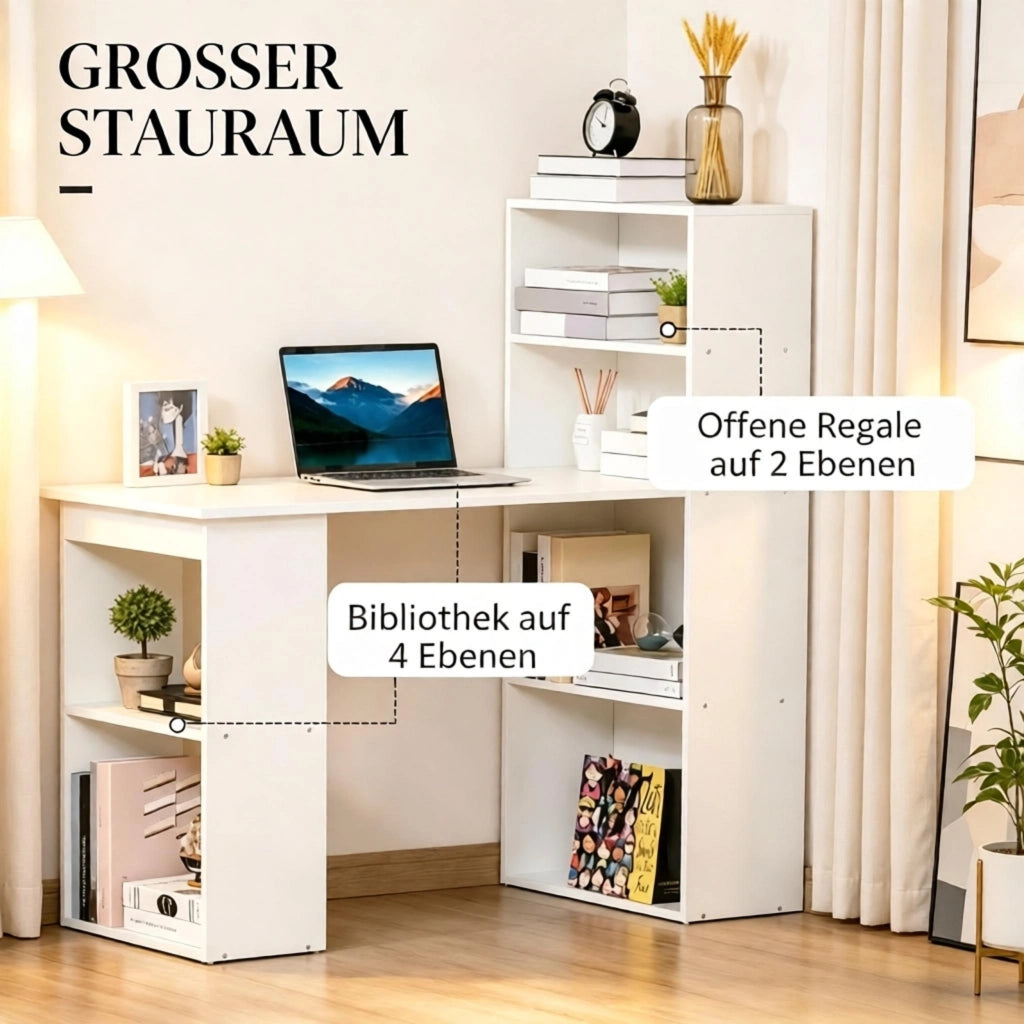 SCRIVANIA con libreria integrata 120x55x120 cm bianco