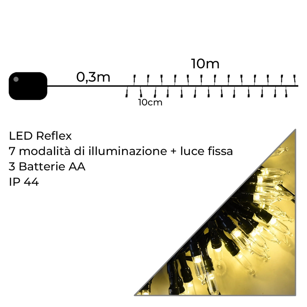 CATENA LUMINOSA 100 LED A BATTERIA CON LUCE CALDA - LUCI NATALIZIE DECORATIVE CON 8 MODALITA' DI ILLUMINAZIONE