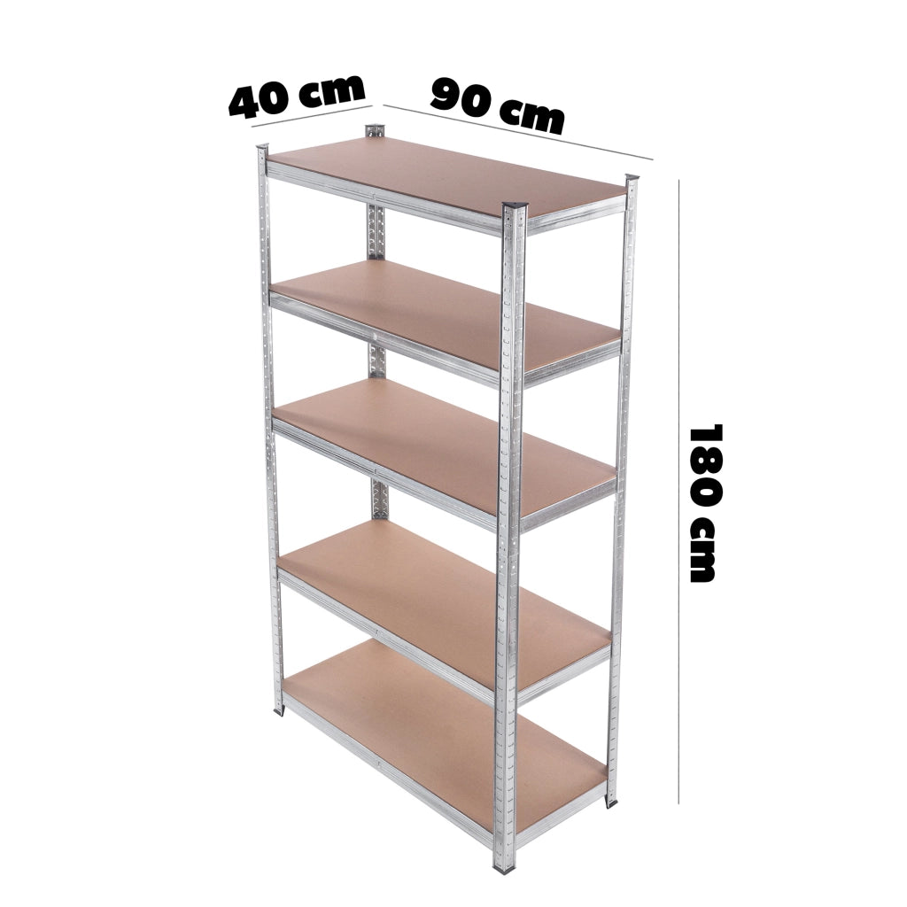Scaffalatura metallica KADAX a 5 ripiani per garage, 180x90x40 cm, portata 875 kg, ideale per cantina.
