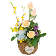 Cesto in corda con bouquet di fiori 24x23x48h