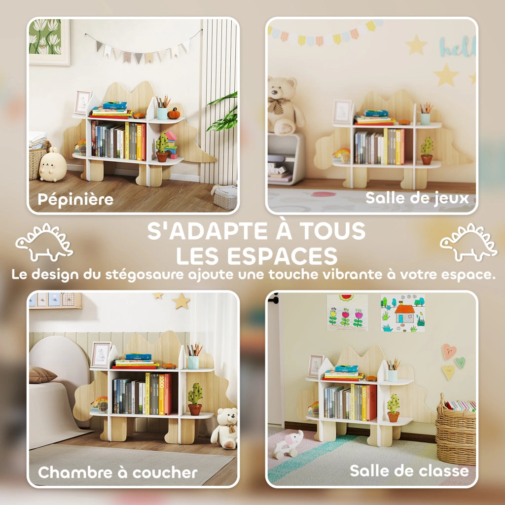 Libreria per bambini con 6 scomparti ¨C zephmum ¨C legno naturale 120x28x72cm