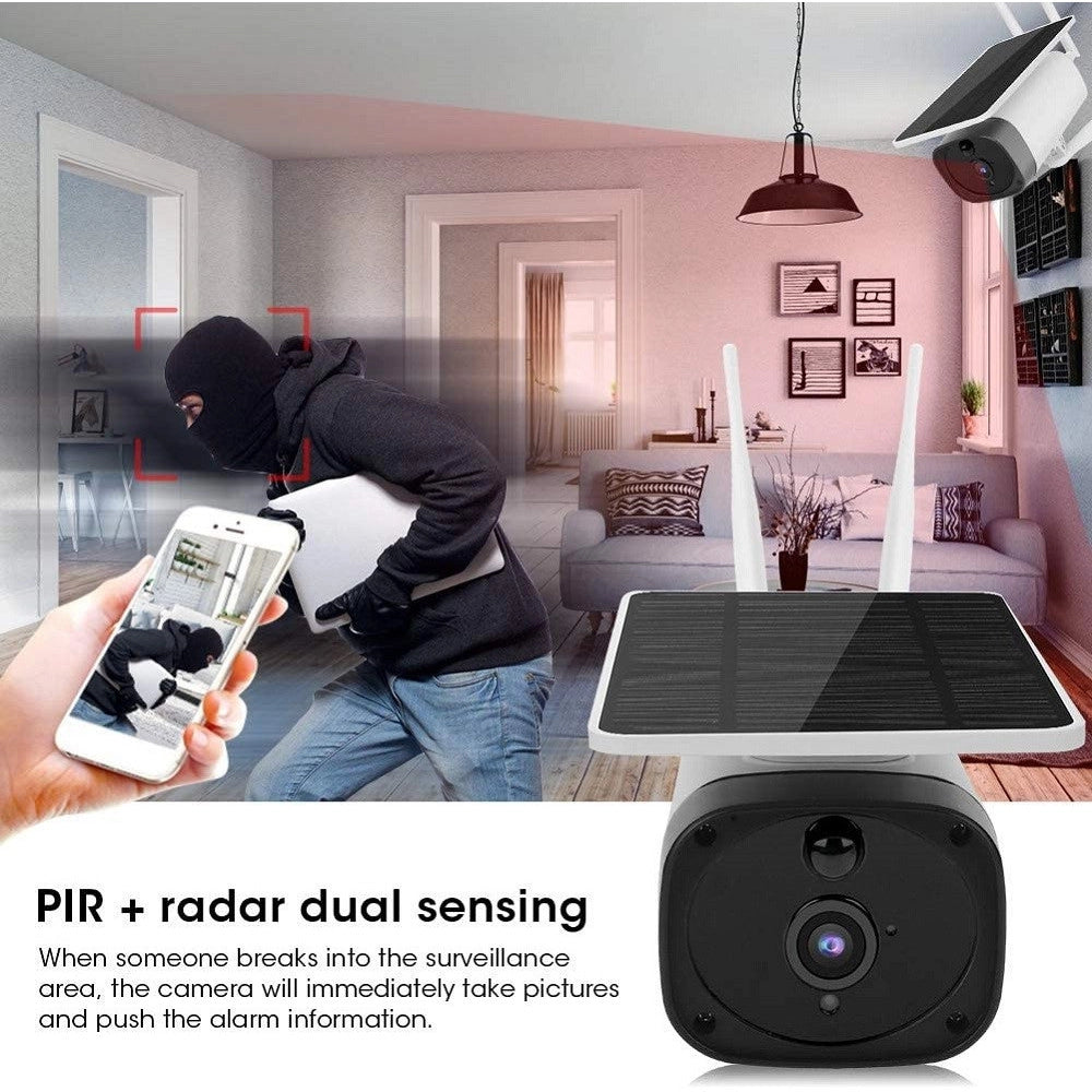 Trade Shop - Telecamera 1080p Wifi Wireless Cctv Pannello Solare Visione Notturna Ir Allarme -