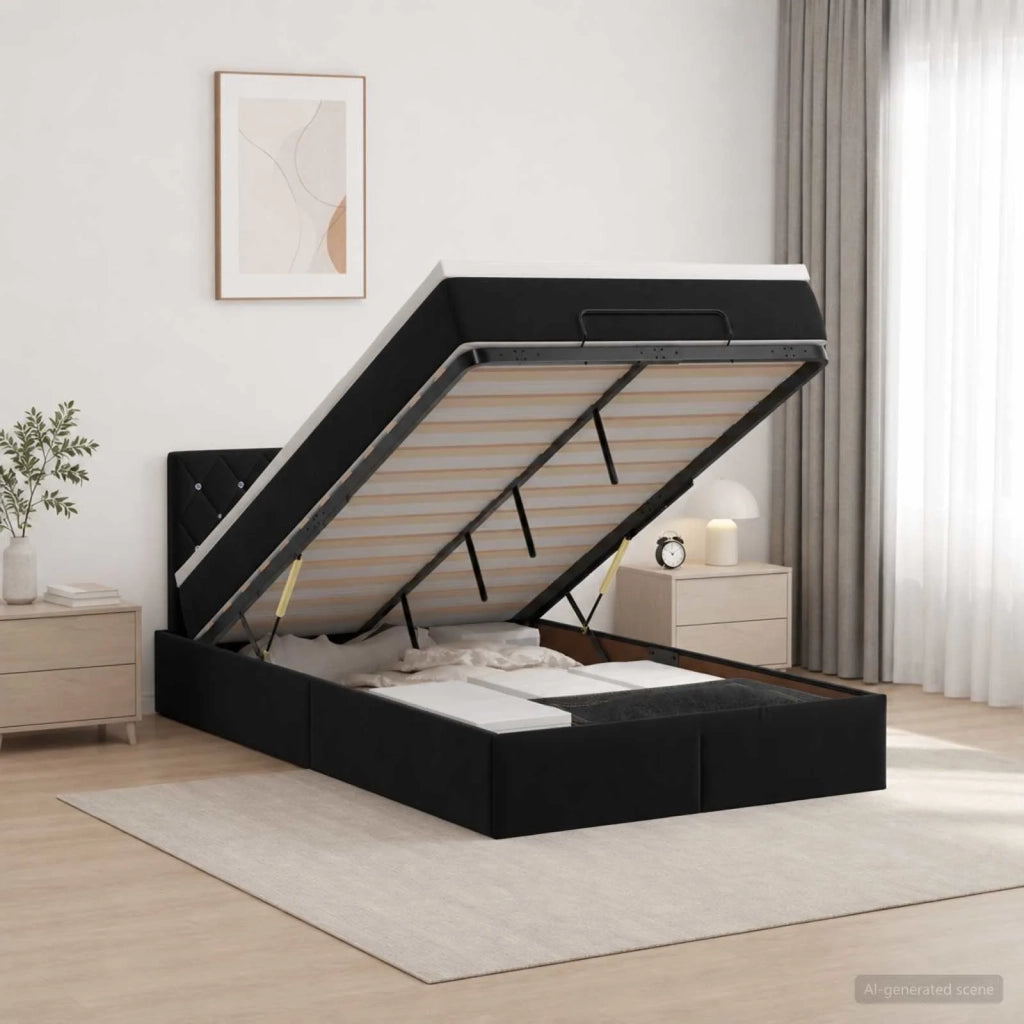 Letto ottomano con materasso Nero 120 x 190 cm Velluto 3457637