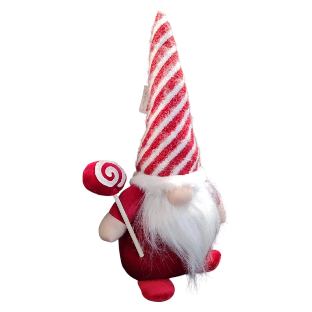 GNOMO NATALIZIO DECORATIVO BABBO NATALE CON CAPPELLO A RIGHE 43,5CM BASE PESANTE