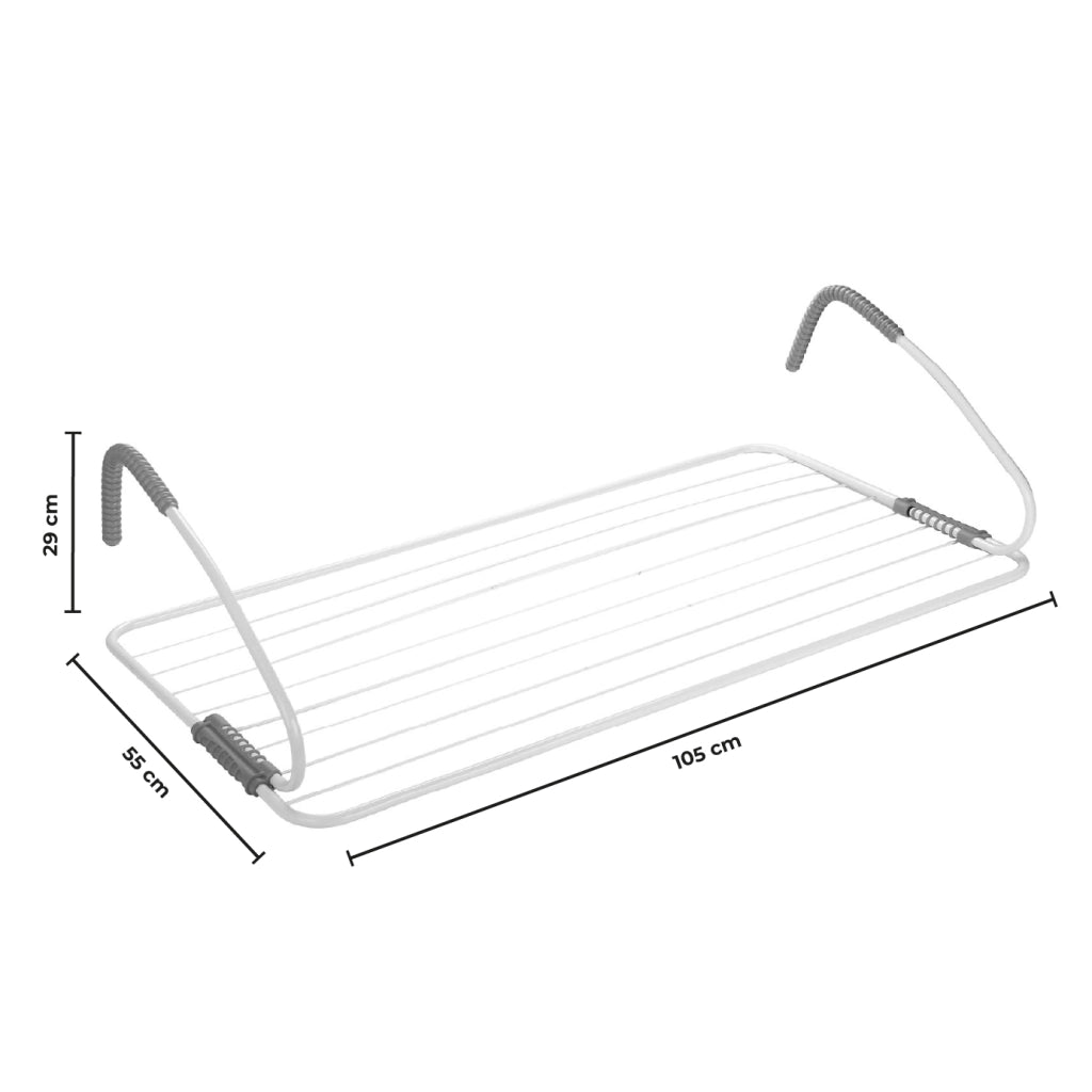 Stendibiancheria Da Balcone/Calorifero 10 Mt 105x55x29 Cm Manici Tubolari Universali – Salvaspazio Stendino per Ringhiera e Termosifone