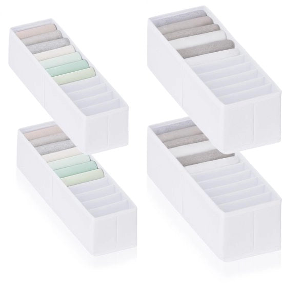 Set di organizzatori - Cassetti extra alti per articoli per bambini, intimo e abbigliamento - Sistema di distribuzione dei cassetti - Duraturo e lavabile per armadio e cassetti - Bianco - Misura: 2x XS | 2x S