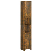 Elegante mobiletto da bagno con 6 scomparti 30 x 30 x 183 cm realizzato in legno composito finitura rovere affumicato 02_0048138