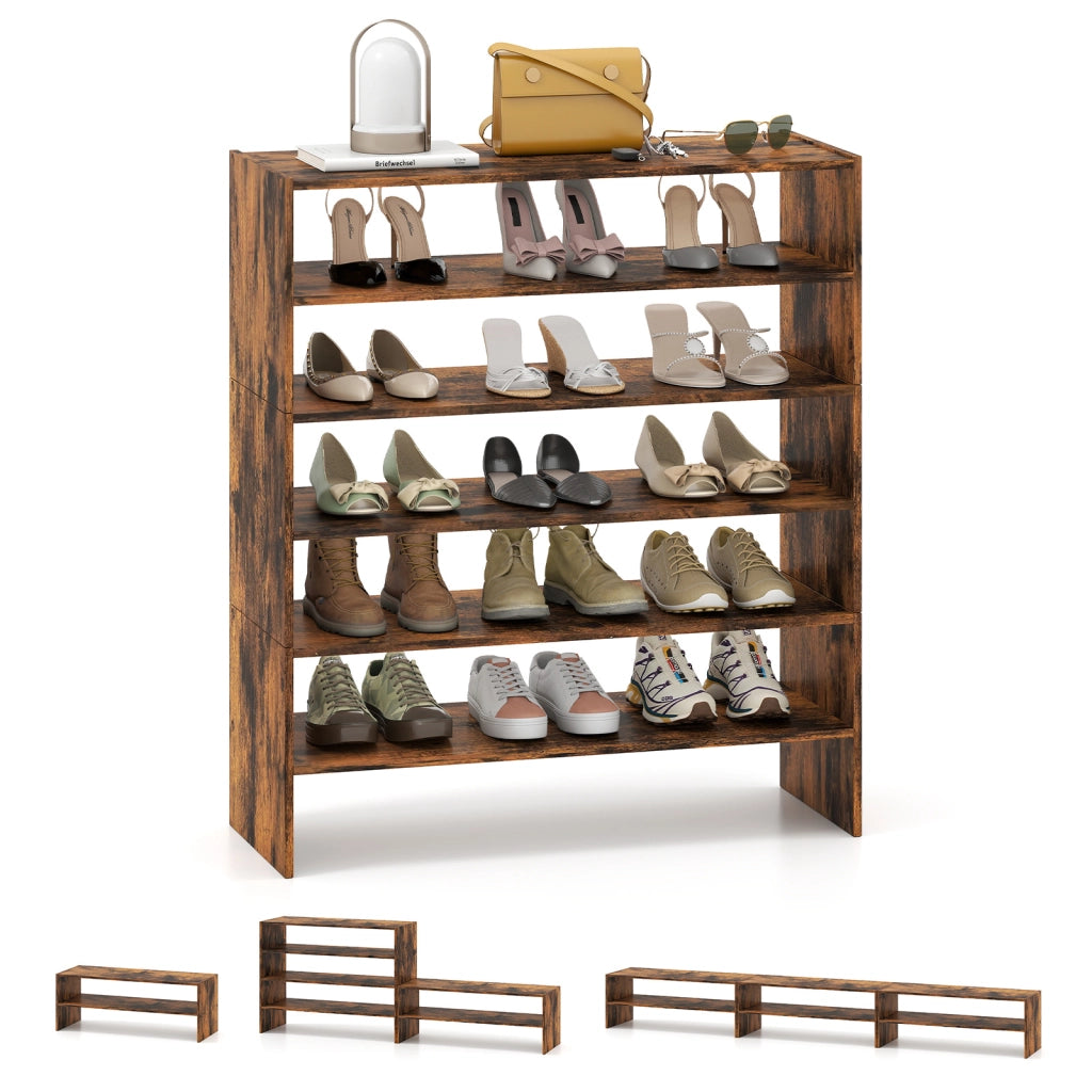 Scaffale per scarpe impilabile a 3 pezzi, Organizer orizzontale a 2 livelli per ingresso corridoio Naturale