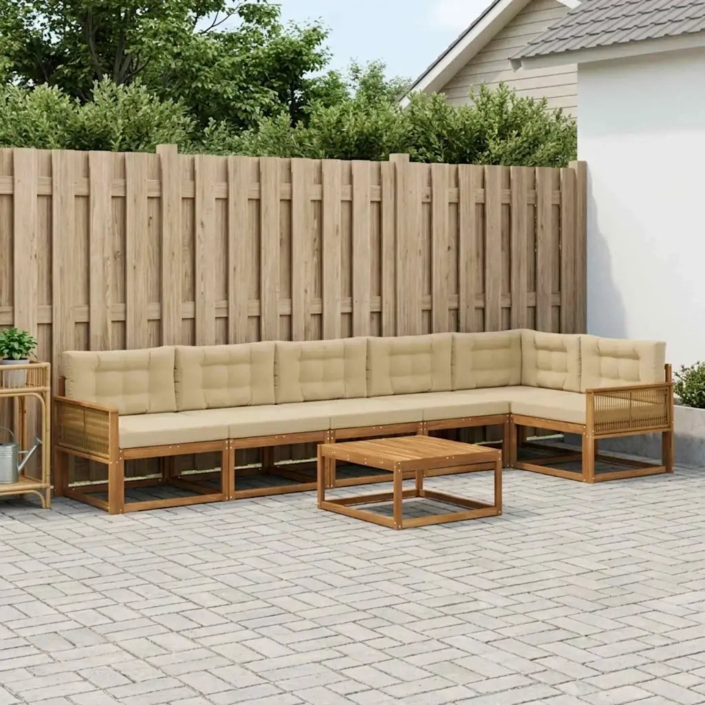 Set di divani da esterno con cuscino 7 pcs Naturale e Beige 3382631