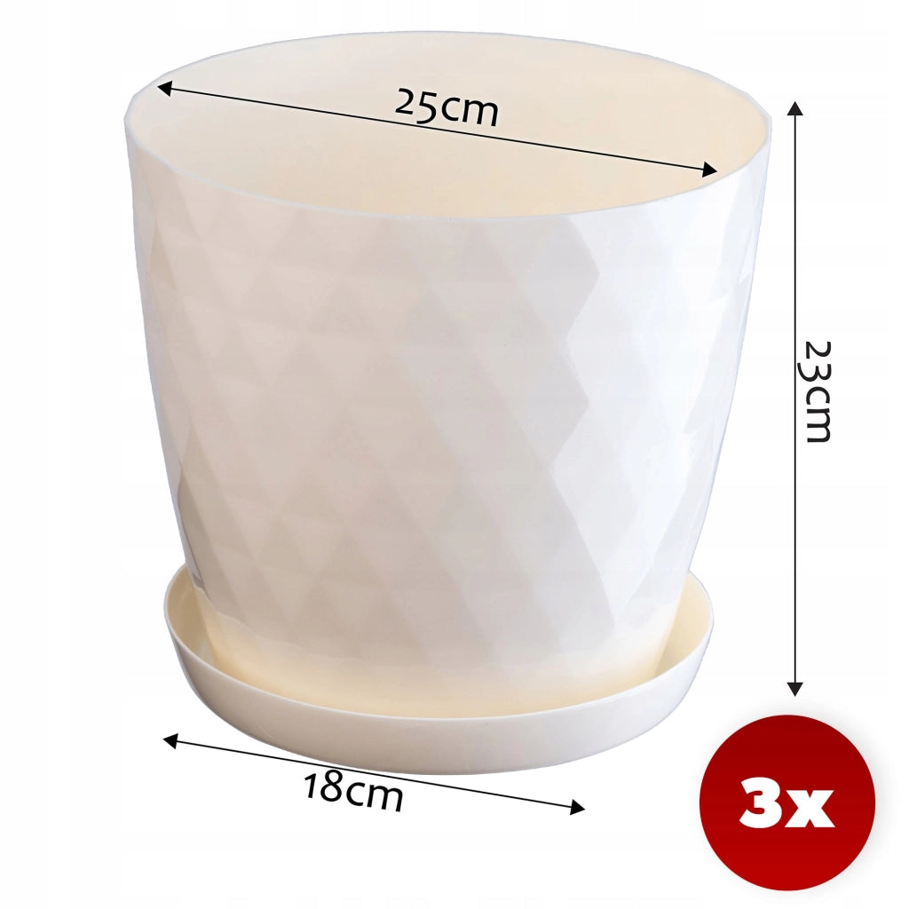Vaso da fiori KADAX, coprivaso, 25 cm, supporto per fiori, plastica color crema, 3 pezzi.