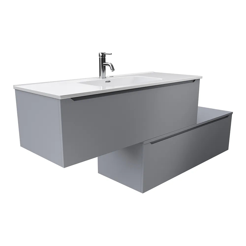 Mobile bagno sospeso modulare 90 cm grigio opaco due cassetti con lavabo | Bako
