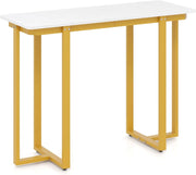 Tavolo consolle da ingresso, 107 x 40 x 79,5 cm, struttura in metallo e piano in finto marmo, tavolino moderno per soggiorno, corridoio, corridoio (orato)