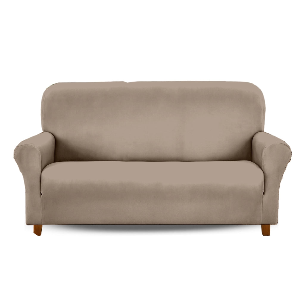 Copridivano In Velluto Elegante Impermeabile Tessuto Elasticizzato Antimacchia Copripoltrona Salva Divano Due Tre Posti Cover Sofà Universale Certificato Oekotex Antigraffio Animali  Tortora - Divano 3 posti