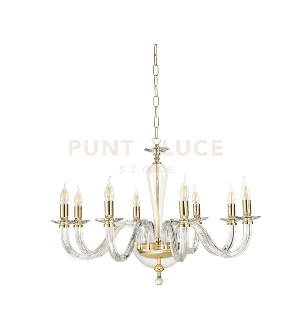 LAMPADARIO RAVEL 8 LUCI ATTACCO E14 CRISTALLO E ORO D.82CM
