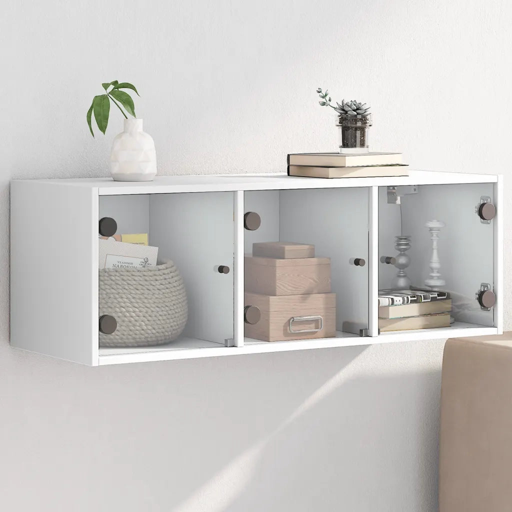 Armadietto a Muro | Mobile a Muro con Ante in Vetro Bianco 102x37x35 cm
