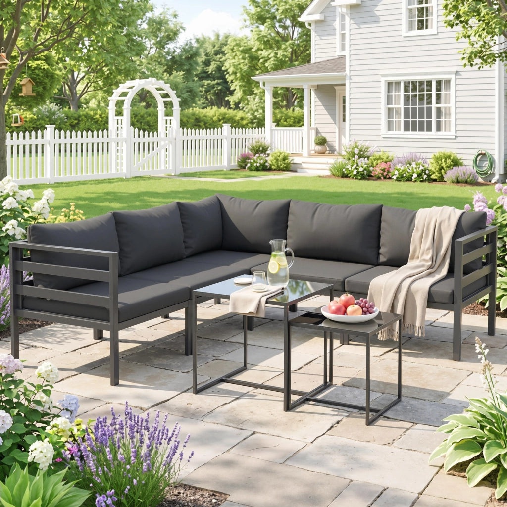 Set da Giardino 7 Pezzi con Sedie e Tavolini ¨C Minimal ¨C Grigio
