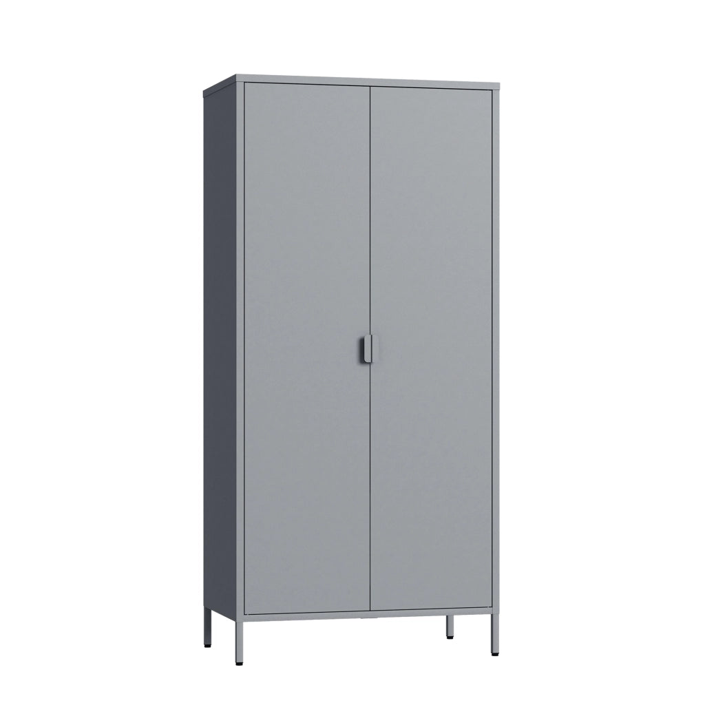 Armadio Guradaroba Esteli in Acciaio a 2 Ante con 2 Barre Appendiabiti e 4 Ripiani 170 x 80 x 45 cm - Grigio [en.casa]