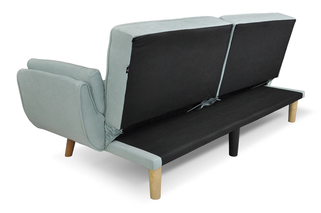 Divano letto clic clac in tessuto vellutato verde Tiffany - divano 3 posti Ambra piedi legno naturale DL-AM20FBC